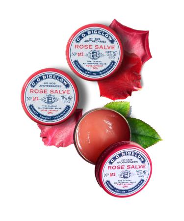 C.O. Bigelow All Purpose Salve Lip Balm Tins Rose Salve Pack of 3 for Chapped Lips & Dry Skin - Moisturizing Lip Cuticle and Skin Salves 0.8 oz each Rose Salve Trio