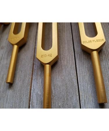 8 Gold Chakra Unweighted Tuning Fork Therapy Energy Healing with Mallet Velvet Pouch - Buy Online on GoSupps.com