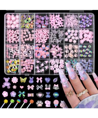 3D Mix Assorted Color Nail Charms Acrylic Multi Cute Nail Art Charms Hollow Candy Jewelry Nail Supplies for Nail Art Design DIY Crafts Accessories (Pink Candy)