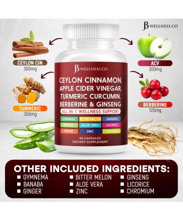 Ceylon Cinnamon Turmeric ACV Ginseng Aloe Vera Berberine Plus Banaba Ginger Root - 120 Capsules 120 Capsules (Pack of 2) - Buy Online on GoSupps.com
