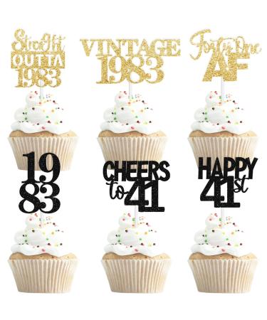 18pcs Black Gold Glitter Dessert Cupcake Cheer to Straight Outta 1983 Vintage 1983 Theme Decor Supplies Happy 41st Birthday Party Decoration