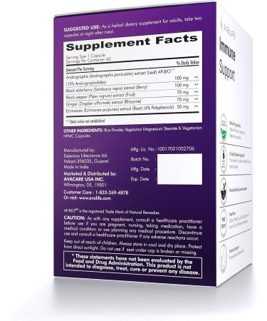 Avalife Immune Support Capsules with Andrographis, Elderberry, Echinacea | Natural Daily Immune Boost Supplement (60 Capsules) - Buy Online on GoSupps.com