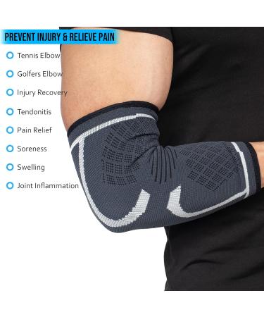 360 RELIEF Compression Elbow Brace Sleeve for Men and Women | Joint Pain Relief Tendonitis Support | Ideal for Tennis, Golf, Workout, Weightlifting | Medium Grey, Mesh Laundry Bag Included - Buy Online on GoSupps.com