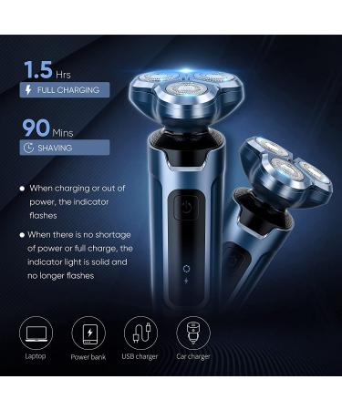 Sejoy 5-in-1 Electric Razor for Men - Wet/Dry Rotary Shaver for Face, Pubic Hair & Beard - Cordless & Waterproof - USB Rechargeable - Blue - Ideal Gift for Dad/Husband - Buy Online on GoSupps.com