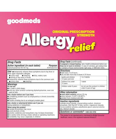 GoodMeds Allergy Medicine Antihistamine Diphenhydramine HCl 25 mg | Children and Adults | Relieve Itchy Eyes Runny Nose Sneezing (25 mg 600 Tablets) - Buy Online on GoSupps.com