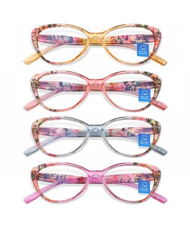 Reading Glasses Blue Light Blocking for Women 4 Pack Floral Pattern Cat Eye Stylish Readers with Soft Pouches Lightweight Eyeglasses Anti Eye Strain/Glare/UV 1.25 4 Pack 1.25X