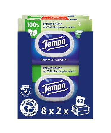 Tempo moist toilet towels '' Gentr & sensitive '' - Megapack - 16 packs with 42 towels each - Duo Packs - Natural Aloe Vera - Toilet Paper Dermatologically tested pH -skin -neutral single