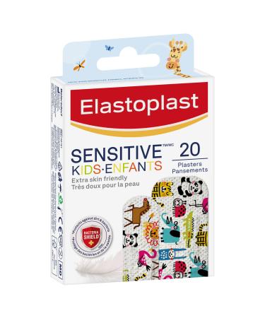 ELASTOPLAST Sensitive Kids Bandages for Wound Care and First Aid Kit Extra Skin-Friendly Hypoallergenic Bandages Bacteria Shield Painless Removal Latex Free First Aid Supplies 2 Sizes 20 Strips Kids 20 strips