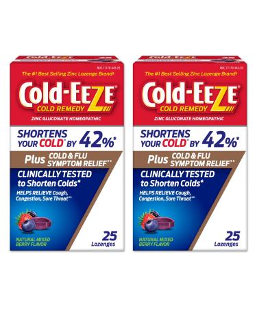 Cold-Eeze Plus Natural Mixed Berry Zinc Lozenges Multi-Symptom Relief Reduces Duration of The Common Cold Sambucus Nigra to Relieve Cold & Flu Symptoms 25 Ct Pack of 2