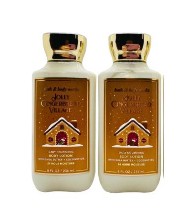 Bath and Body Works Body Lotion Set of 2 8oz Each (Jolly Gingerbread Village)
