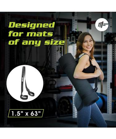 PowX Yoga Mat Strap 1.5x63'' Black - Carry Your Mat Anywhere & Use as Stretching Strap - Buy Online on GoSupps.com