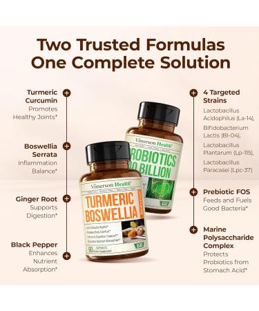 Boswellia Turmeric Curcumin Supplement + 40 Billion CFU Probiotics for Women & Men with Prebiotics Bundle for Joint & Immune Support Digestive & Gut Health with Ginger Root Organic Turmeric Powder - Buy Online on GoSupps.com