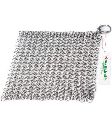 Amagabeli Cast Iron Cleaner 8"x6" Rectangle Metal Scrubber with Hanging Ring 316 Premium Stainless Steel Chainmail Scrubber for Cast Iron Pans CS03 Rectangle 8"x6"