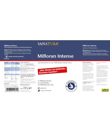  Sanatura Sanatura Mifloran Intense - 200 g - Highly concentrated lactic acid bacteria - 50 billion CFU per daily dose - Supports gut flora during and after antibiotic treatment - Vegan - Buy Online on GoSupps.com