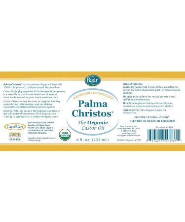 Baar Palma Christos Organic Castor Oil Cold-Pressed Hexane-Free USDA Certified for Skin Hair Massage & Castor Oil Packs Glass Amber Bottle 8 oz. 8 Fl Oz (Pack of 1) - Buy Online on GoSupps.com