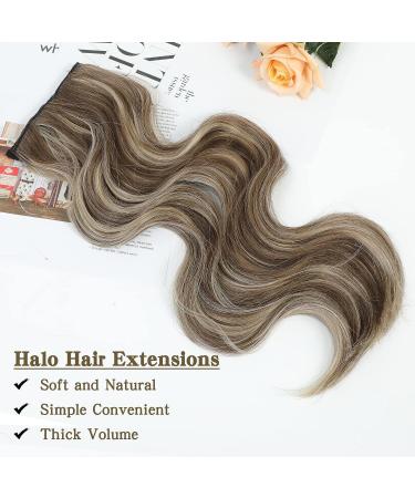 Invisible Wire 20 Long Wavy Curly Hair Extensions with Adjustable Headband - Medium Brown Ash Blonde Synthetic Hairpiece for Women - Buy Online on GoSupps.com