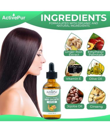 ActivePur Follicle-Stimulating Hair Growth Serum for Strong & Thick Hair - DHT Blocking, Natural Ingredients for Men & Women - Ginger, Vitamin E, Olive Oil, Jojoba Oil & Ginseng - Buy Online on GoSupps.com
