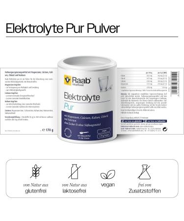 Raab Vitalfood Electrolytes Pure (170 g) - Vegan with measuring spoon sugar-free and artificial sweetener-free electrolyte powder - Buy Online on GoSupps.com