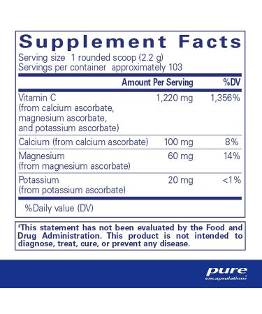 Pure Encapsulations Buffered Ascorbic Acid Powder - Vitamin C Supplement (8 oz) | Gentle Formula for Sensitive Individuals - Buy Online on GoSupps.com