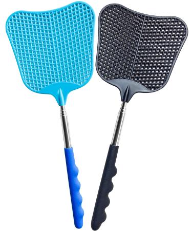 CUNCUI Fly Swatters Heavy Duty Set, with Durable Telescopic Stainless Steel Extendable Handles, for Home, Classroom and Office, 2Pcs, 2 Colors