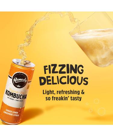 Remedy Kombucha Sugar-Free Organic Drink Sparkling Low Calorie Gut Health Beverage - Ginger Lemon - 355 mL Can 24-Pack Ginger Lemon 355ml (Pack of 24) - Buy Online on GoSupps.com
