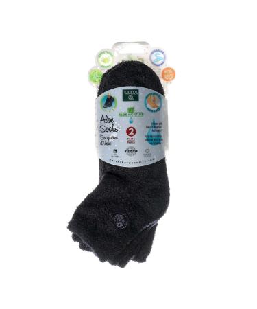 Earth Therapeutics Aloe Vera Socks  Infused with Natural Aloe Vera & Vitamin E  Helps Dry Feet, Cracked Heels, Calluses, Rough Skin, Dead Skin - Use with Your Favorite Lotions - Black/Black 2 Pairs