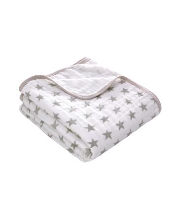Miracle Baby muslin blanket swaddle Cotton Summer 110x150cm 115x150cm for Boys Girls Grey Stars(two Layers) 110 x 150 cm