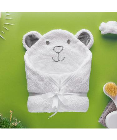 JM Organic Bamboo Hooded Baby Towel - Hypoallergenic & Absorbent - Perfect Baby Gift Set with Washcloth & Laundry Bag - Grey Bear Design | 35x35 for Kids & Babies - Buy Online on GoSupps.com