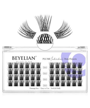 DIY Eyelash Extension,Cluster Lashes Individual False Eyelashes Extension Natural Look Reusable Glue Bonded Black Super Thin Band 48 Lash Clusters by BEYELIAN (Style3 0.07 12mm Black Band) Twin Flower- Black Band 12mm
