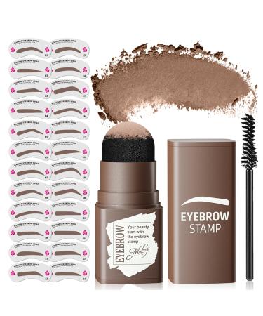 Eyebrow Stamp Stencil Kit - Eye Brow Stencil Kits with Eyebrow Blush Long-lasting Waterproof & Smudge-Proof Eyebrow Shaping Kit with 24 Reusable Eyebrow Stencils for Perfect Brow (Medium Brown)