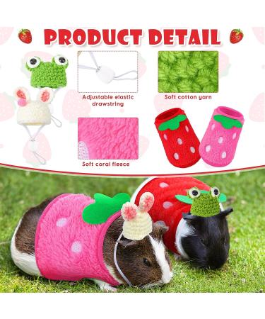 4-Piece Guinea Pig Outfit Set: 2 Clothes & 2 Mini Hats with Adjustable Strap - Frog Style Guinea Pig, Hamster, Bunny Warm Vest & Hand-Knitted Hat Bundle - Buy Online on GoSupps.com