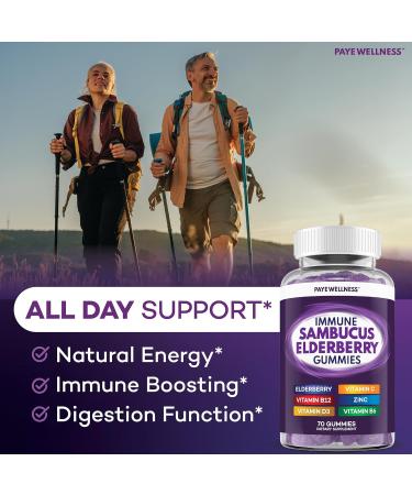 Elderberry Gummies Immune Support Daily Support for Kids and Adults* with Sambucus Elderberry Zinc Vitamin C D3 B6 B12 Plus - Dietary Supplement - 140 Count 140 Gummies (Pack of 2) - Buy Online on GoSupps.com