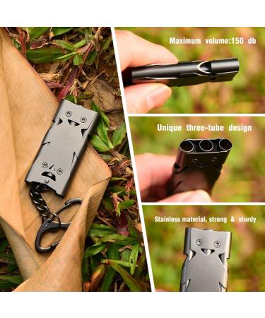 Binboll Stainless Steel Emergency Whistle Keychain - High Decibel Three Tubes Whistle for Safety and Self Defense - Buy Online on GoSupps.com