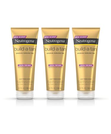 Neutrogena Build-A-Tan Gradual Sunless Tanning Lotion, Lightweight Fast-Drying Indoor Self-Tanning Body Lotion for a Healthy Glow or Deep Tan, Sheer Natural Color, 6.7 fl. oz (Pack of 3)