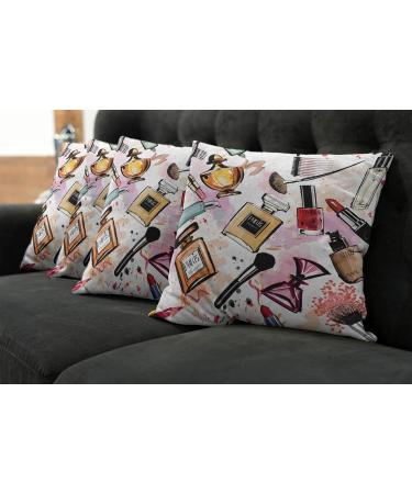 Set of 4 Makeup Theme Fashion Throw Pillow Covers 18x18 Coral White - Double-Sided Digital Print Cushion Cases for Cosmetic Lovers - Buy Online on GoSupps.com