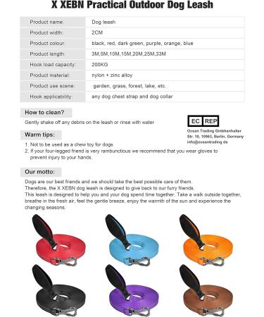 Xben Durable Dog Tow Lines - 3m to 33m Leash with Lockable Carabiner & Reflective Training Line for Medium to Large Dogs - Convenient Hand Loop - International Shipping - Buy Online on GoSupps.com