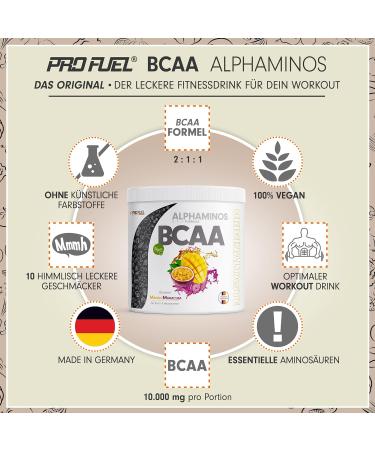 BCAA Powder 300g Mango-Maracuja | Test Winner Alphaminos 2:1:1 | Vegan Amino Acids | Top Solubility & Delicious Taste - Buy Online on GoSupps.com