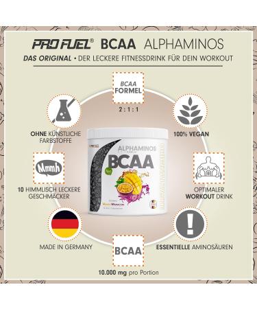 Buy Alphaminos BCAA Powder 2x300g - Mango Maracuja | Test Winner | Vegan Essential Amino Acids | Unbelievably Delicious Taste - Buy Online on GoSupps.com