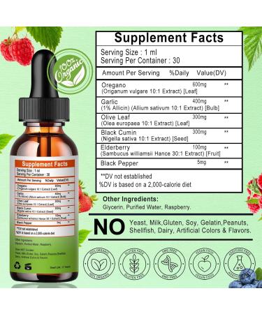 Vita letuo Organic Oil of Oregano with Black Seed Oil Oregano Oil Liquid Drops w/Garlic Olive Leaf Elderberry for Immune Digestive Support & Antioxidant Seasonal Support Supplement for Women Men - Buy Online on GoSupps.com