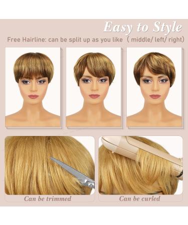 Fereowth Ombre Brown Pixie Cut Wig - Premium Real Hair Short Straight Wig for Women (1B/30) - Versatile & Stylish - Buy Online on GoSupps.com