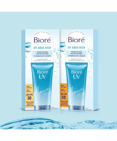 Bior UV Aqua Rich Weightless Moisturizer with SPF 50 | Dermatologist Tested Face Cream with Invisible UV Protection | 50mL - Buy Online on GoSupps.com