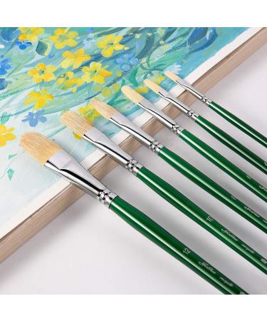 6pc Filbert Paint Brush Set - 100% Natural Chungking Hog Hair for Oil, Acrylic, Watercolor Painting - Buy Online on GoSupps.com