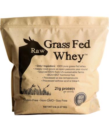Raw Grass Fed Whey 5LB - Happy Healthy Cows, COLD PROCESSED Undenatured 100% Grass Fed Whey Protein Powder, GMO-Free + rBGH Free + Soy Free + Gluten Free, Unflavored, Unsweetened (5 LB BULK, 90 Serve) 5 Pound (Pack of 1)