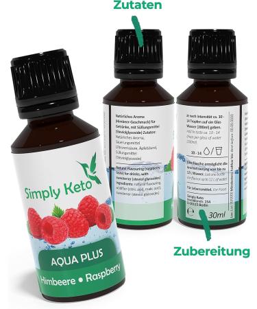 Simply Keto Aqua Plus Flavor Drops Raspberry 30ml Natural flavor drops without calories Syrup alternative for 12 liters of water with authentic taste Aspartame & Sugar Free - Buy Online on GoSupps.com