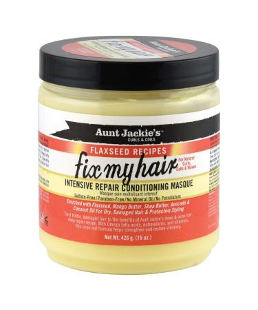 Aunt Jackie's Flaxseed Recipes Fix My Hair  Intensive Repair Conditioning Masque  Helps Prevent and Repair Damaged Hair  15 Ounce jar