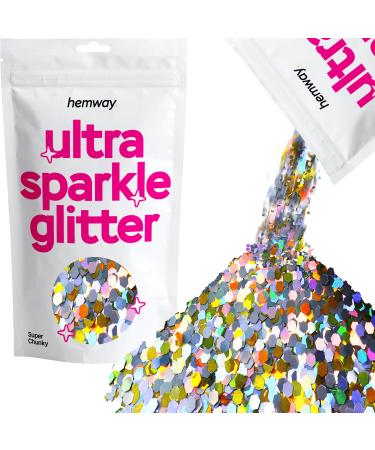 Hemway Premium Ultra Sparkle Glitter Multi Purpose Metallic Flake For Arts Crafts Nails Cosmetics Resin Festival Face Hair - Gold Silver Hologrographic - Super Chunky (1/8 "0.125" 3mm) 100g / 3.5oz Gold Holographic Super Chunky - 100g
