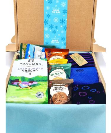 Christmas Blue Coffee Gift Box with Biscuits and Bamboo Socks by Inside the Box Gifts (Blue Snowflake) - Buy Online on GoSupps.com
