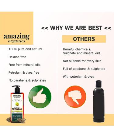 AmazingOrganics Pure Unrefined Castor Oil - 250ml for Hair, Skin, Eyelashes & Nails - Buy Online on GoSupps.com