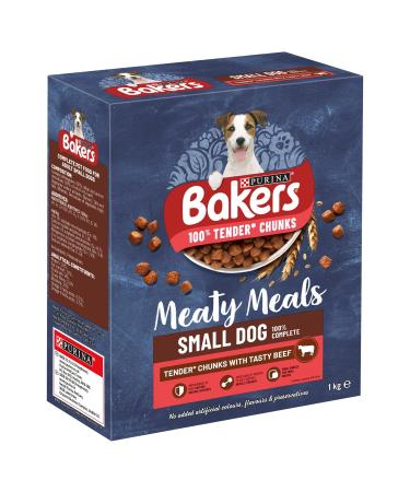 Bakers Meaty Meals Beef Complete Semi Moist Dog Food - Small Dog 1Kg (May Vary) Beef 1 kg (Pack of 4)