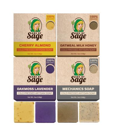 Age of Sage Natural Bar Soap Gift Set for Men and Women - Vegan Bath Handmade Cold Process Artisan Soap with Essential Oil Aromatic Moisturizing Wash Soaps Fragrant Honey & Him Scent (4 Pack)